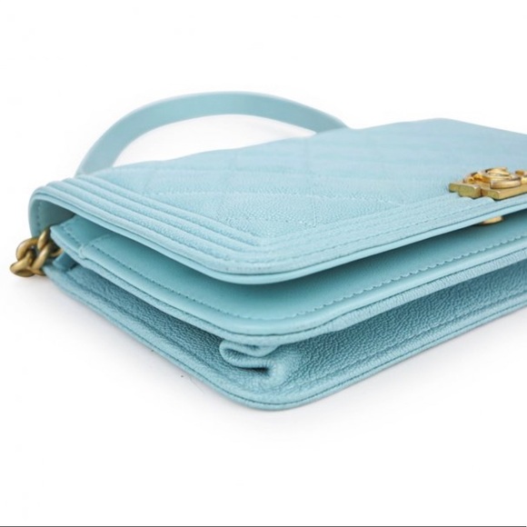 chanel boy hand bag handbag wallet on a chain WOC unicorn tiffany light blue EUC - Picture 3 of 7